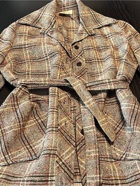 Vintage Plaid Belted Trench Shirt Coat